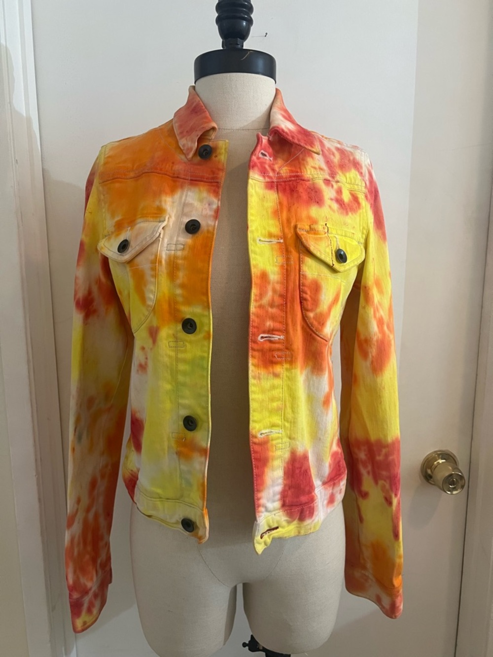 Tie-Dye Yellow Orange Red Women's Denim Jacket